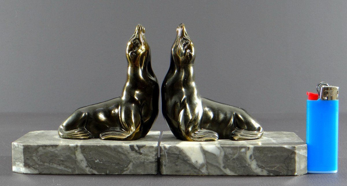 France, 1930s/1950s, Pair Of Cast Iron Art Bookends Depicting Sea Lions.-photo-5