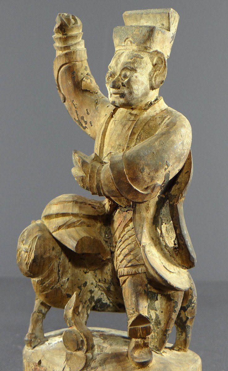 Chine, Début Du XIXème Siècle, Statue De Chao Kung Ming En Bois Sculpté. -photo-1