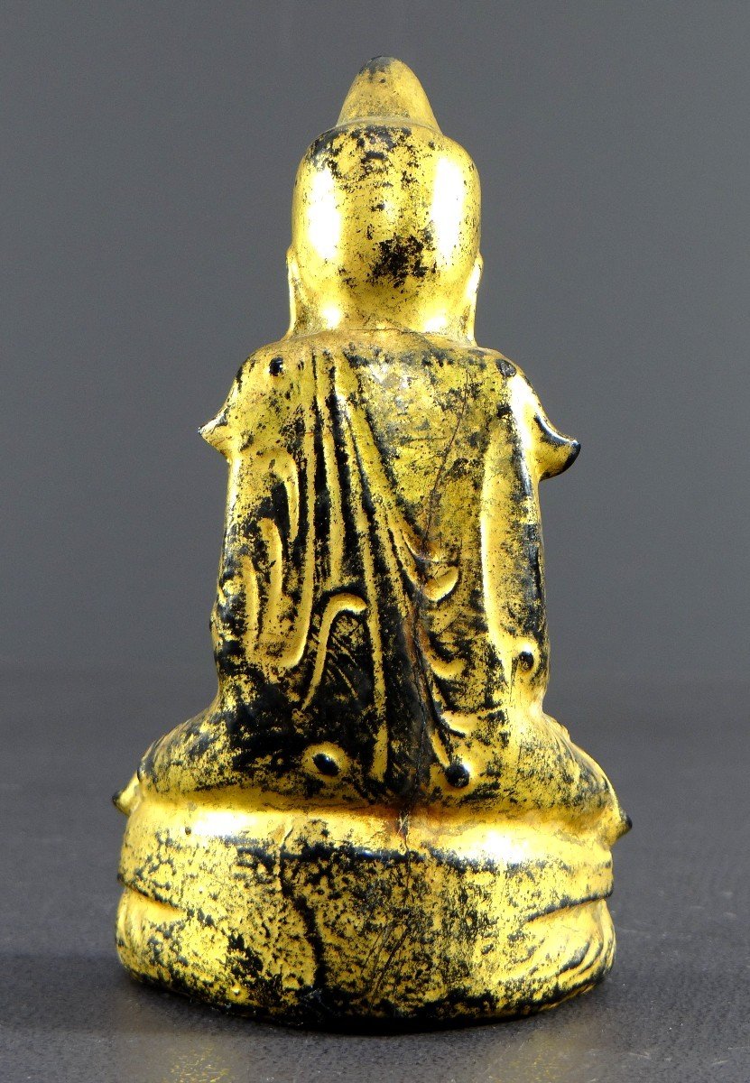 Burma, Early 20th Century, Buddha Statue In Lacquered Wood With Gold Leaf.-photo-2