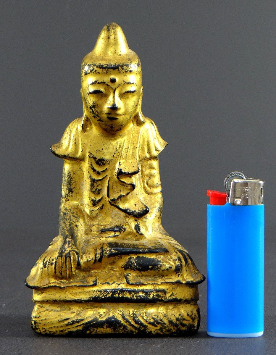 Burma, Early 20th Century, Buddha Statue In Lacquered Wood With Gold Leaf.-photo-5