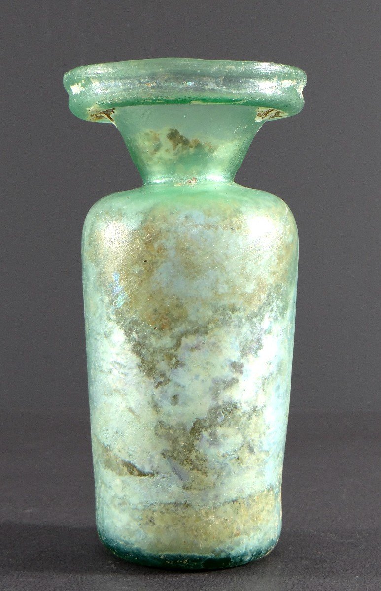 Rome, 3rd Century Ad. Jesus Christ, Glass Vase With A Cylindrical Body With A Very Flared Neck.