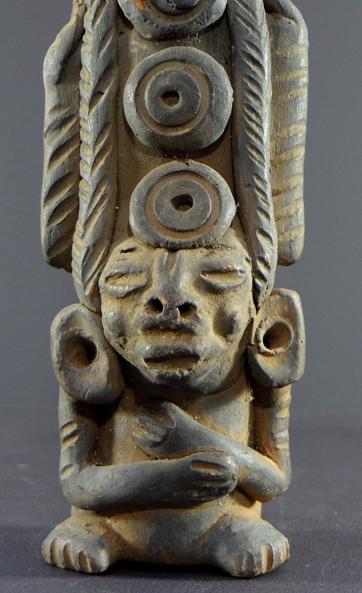 Pérou, Années 1930/1950, Statuette En Terre Cuite Dans L’esprit Des Créations Précolombiennes. -photo-3