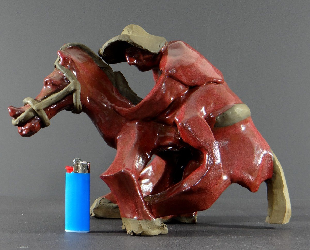 Philippe Rochette-castel (1941-2023) Ceramic Sculpture Depicting A Rider On His Mount-photo-7