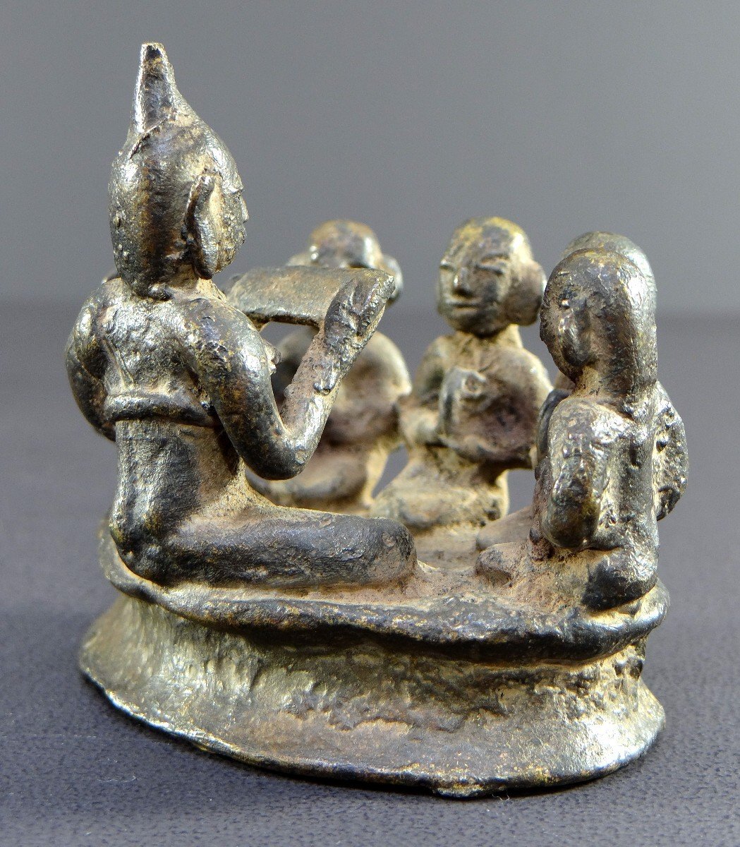 Burma, First Half Of The 20th Century, Bronze Group Figuring Buddha And Five Disciples.-photo-3
