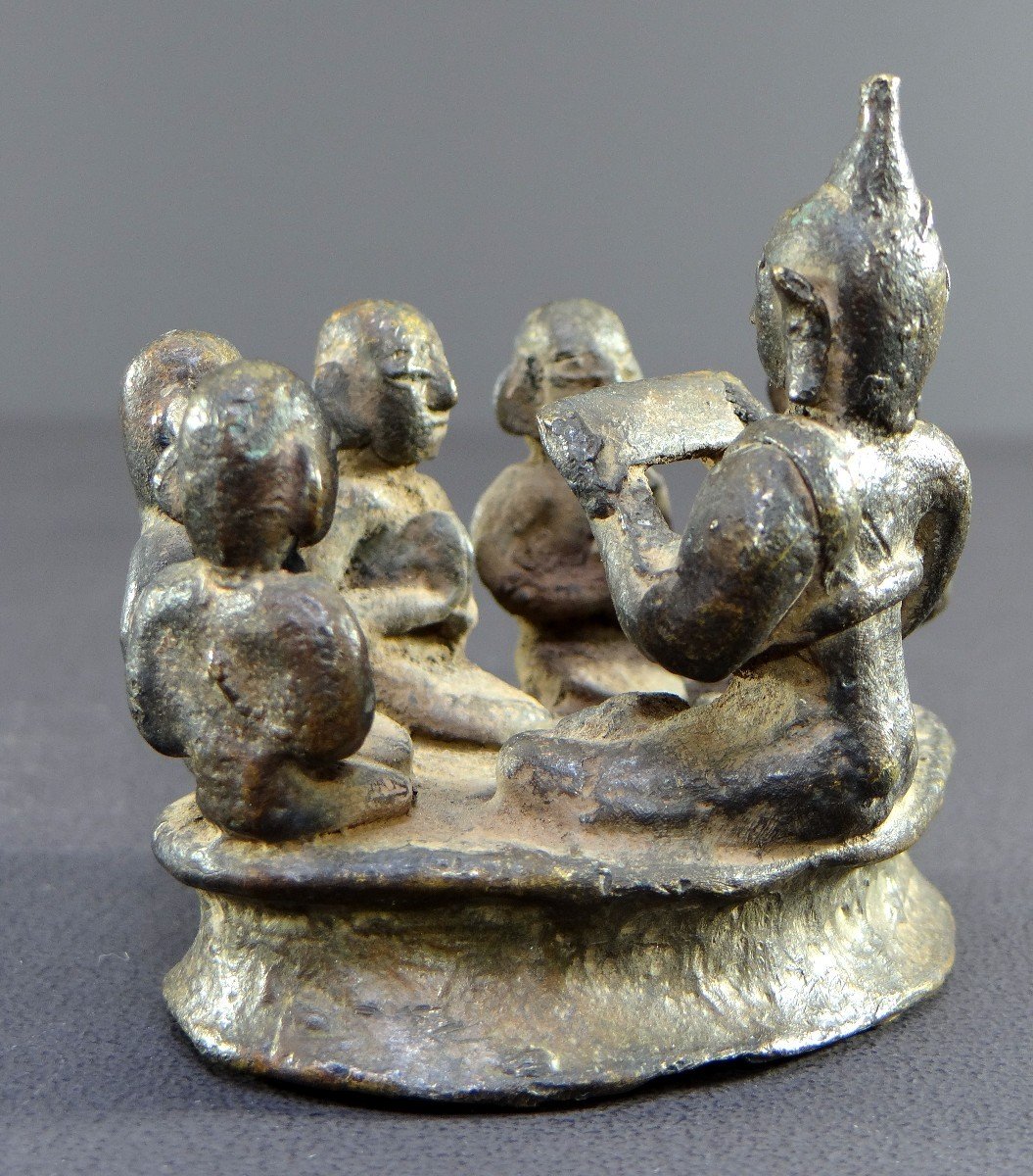 Burma, First Half Of The 20th Century, Bronze Group Figuring Buddha And Five Disciples.-photo-1