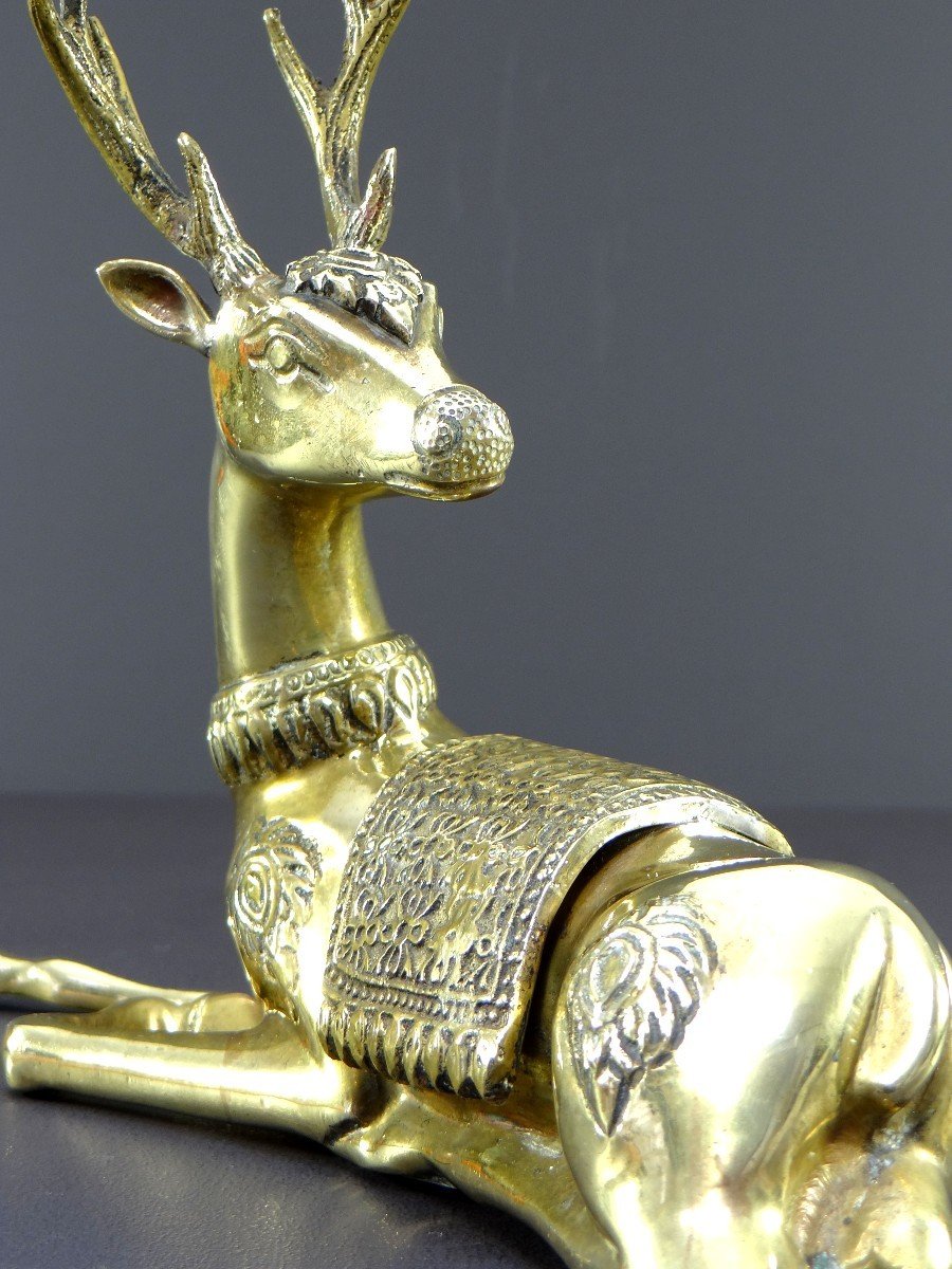 Thaïlande, Années 1960, Sculpture En Bronze Figurant Un Cerf Couché.-photo-2