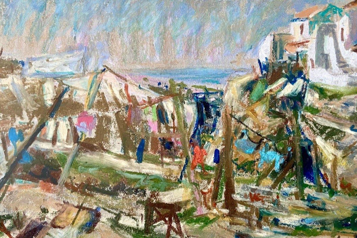 Du Janerand (daniel), French Painter (1919-1990), Village On The Mediterranean Coast.