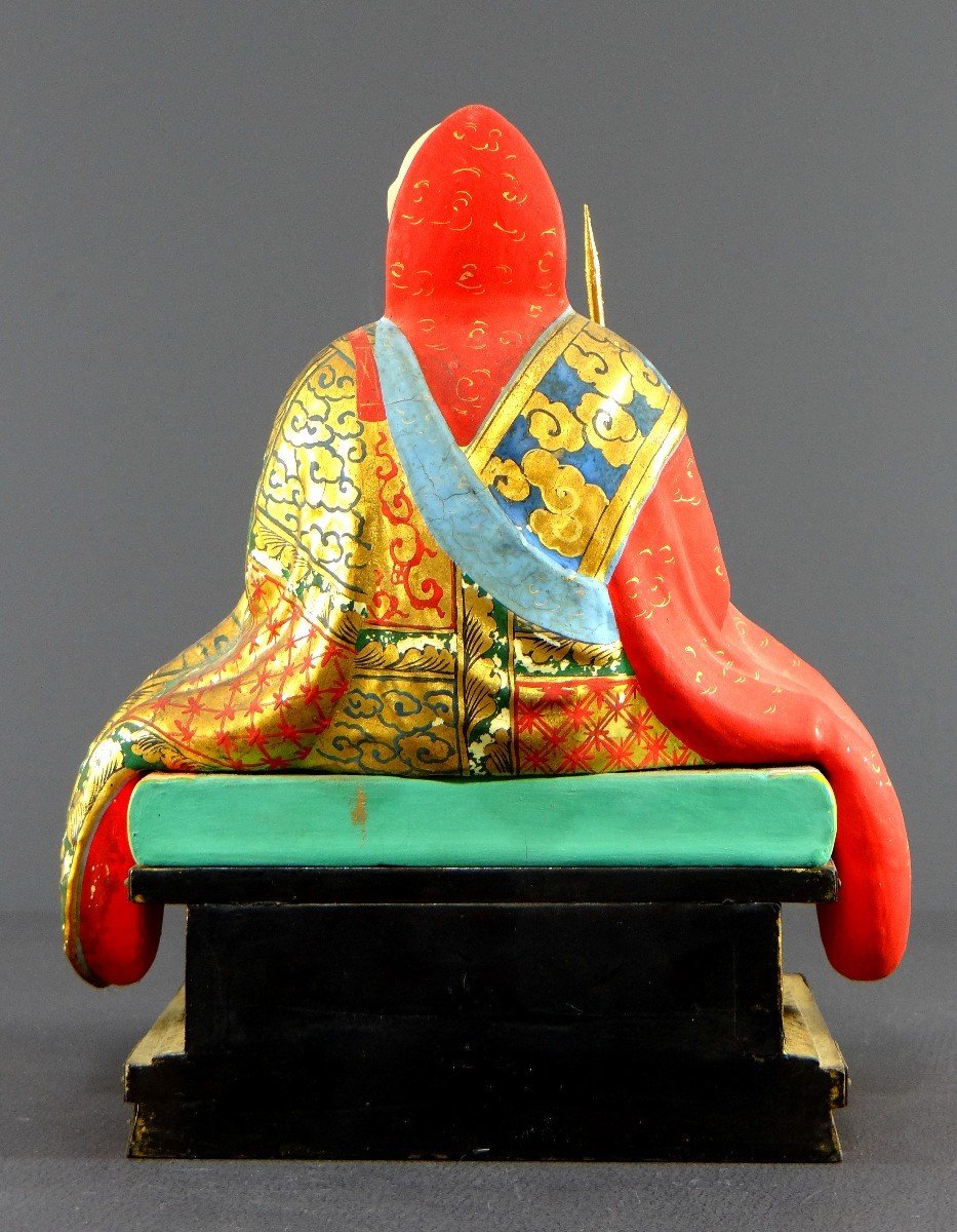 Japan, Early 20th Century, Wooden And Polychrome Plaster Statue Of The Monk Nichiren Shonin.-photo-6