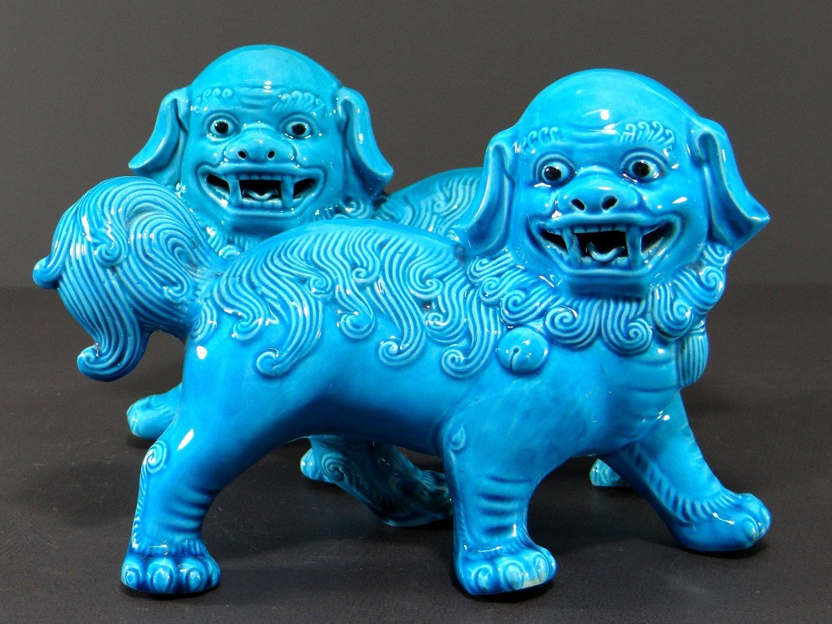 China, 1960s, Pair Of Fo Dogs, Protective Beings And Guardians Of Palaces.-photo-3