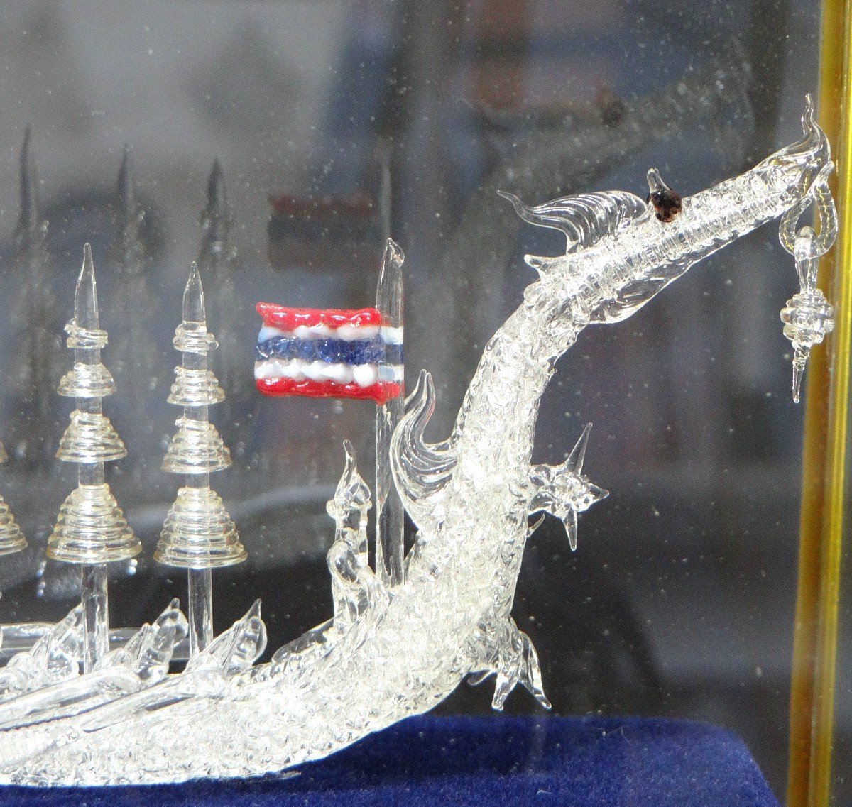 Thailand, 1960s/1960s, Royal Spun Glass Junk In The Shape Of A Dragon. -photo-4