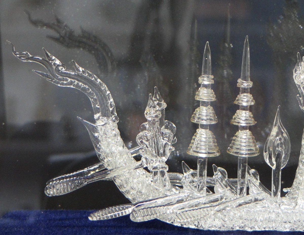 Thailand, 1960s/1960s, Royal Spun Glass Junk In The Shape Of A Dragon. -photo-1