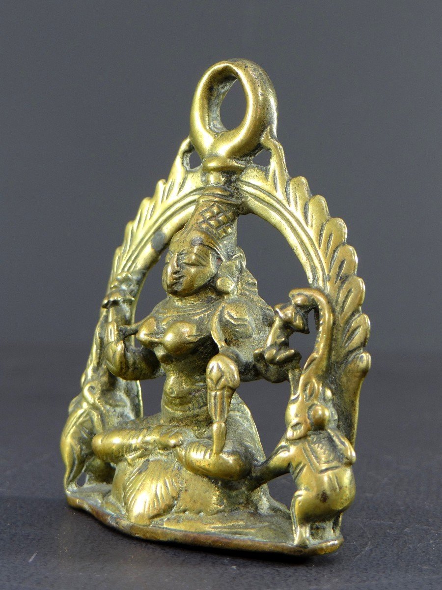 India, 19th Century, Bronze Hanging Altar Dedicated To The Goddess Lakshmi With Elephants. -photo-2
