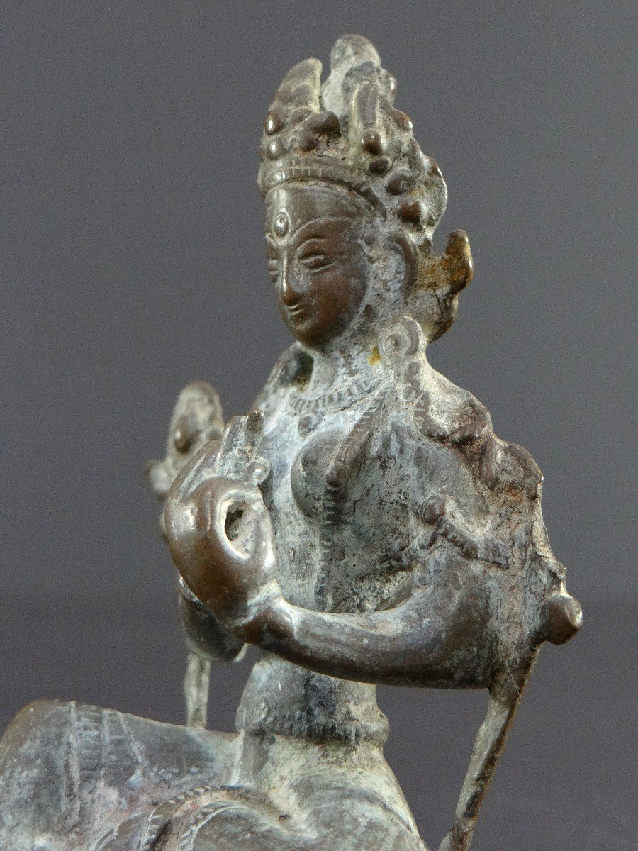 Népal, Début Du XIXème Siècle, Statue En Bronze De La Déesse Bouddhiste Tara Verte.-photo-4