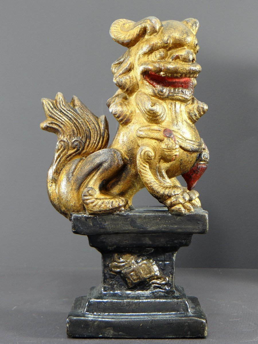 China, First Half Of The 20th Century, Pair Of Polychrome Temple Guardian Lions.-photo-3