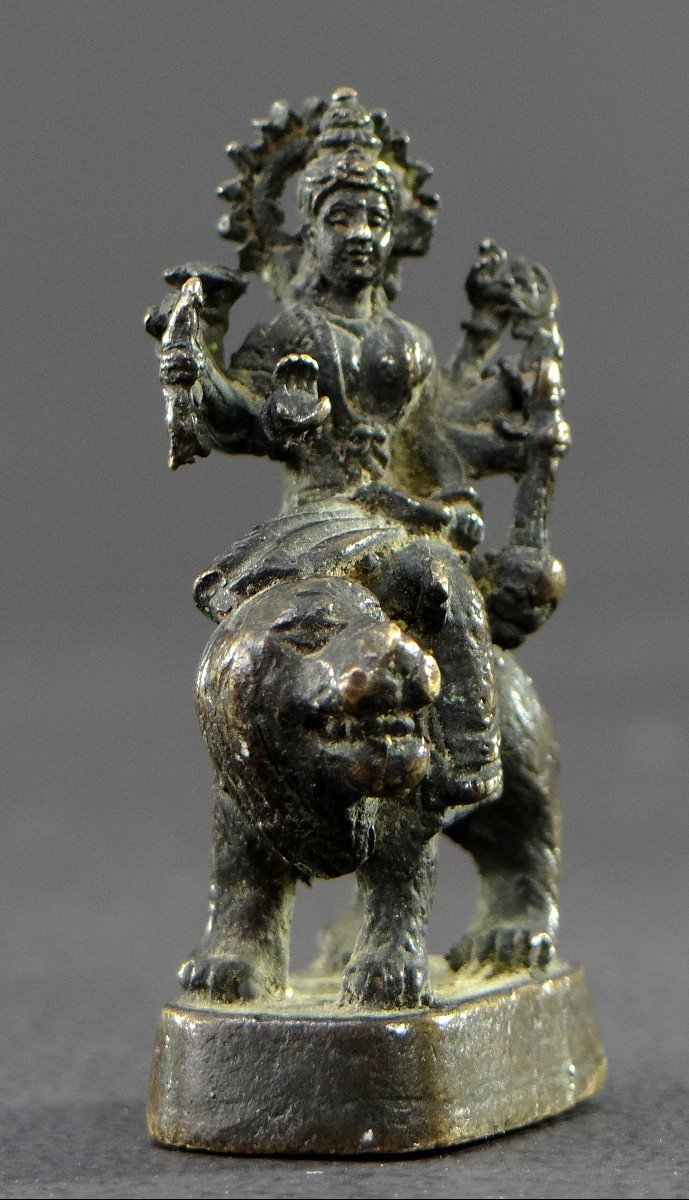   India, 19th Century, Rare Miniature Statue Of The Hindu Goddess Durga, In Ceremonial Attire.
