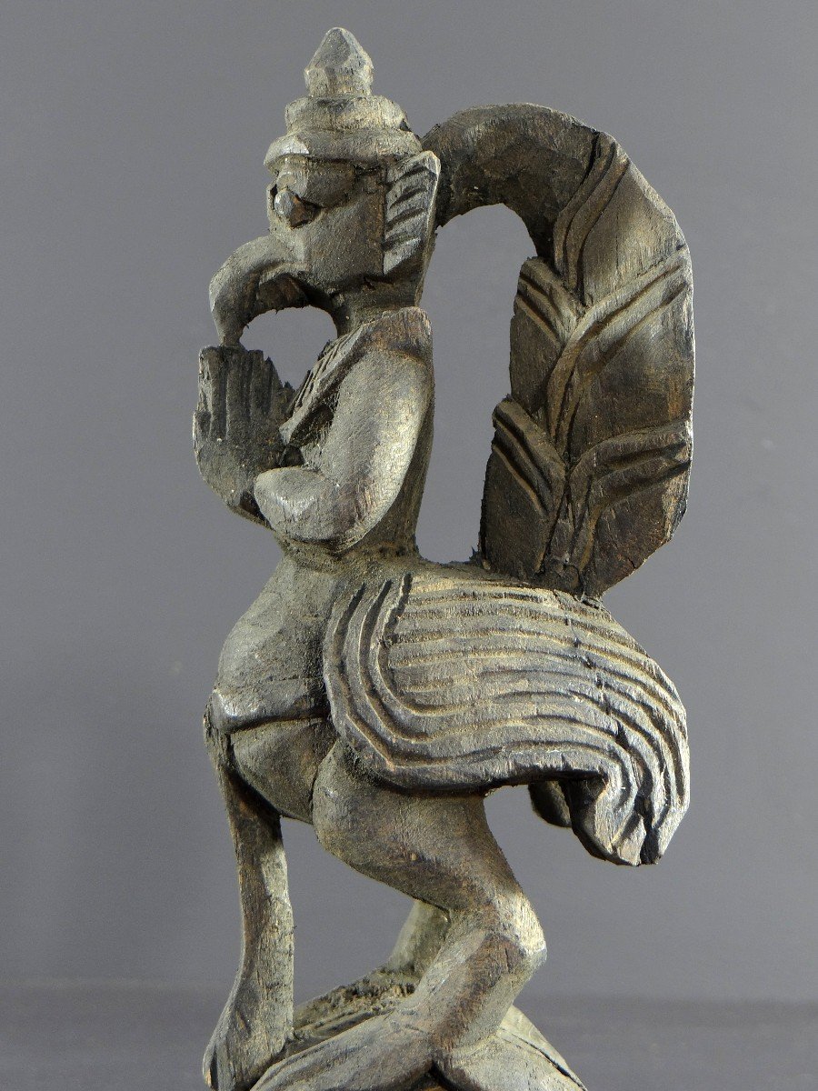 Burma, Mid-20th Century, Carved Weaving Loom Pulley Figuring Garuda. -photo-1