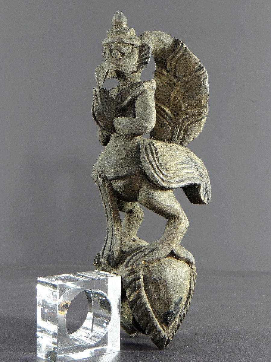 Burma, Mid-20th Century, Carved Weaving Loom Pulley Figuring Garuda. -photo-6