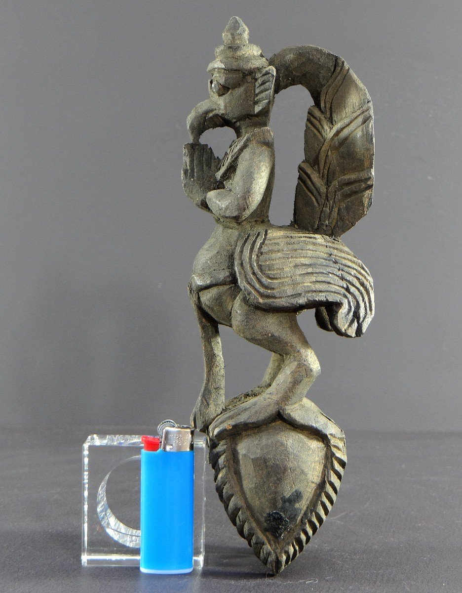 Burma, Mid-20th Century, Carved Weaving Loom Pulley Figuring Garuda. -photo-8