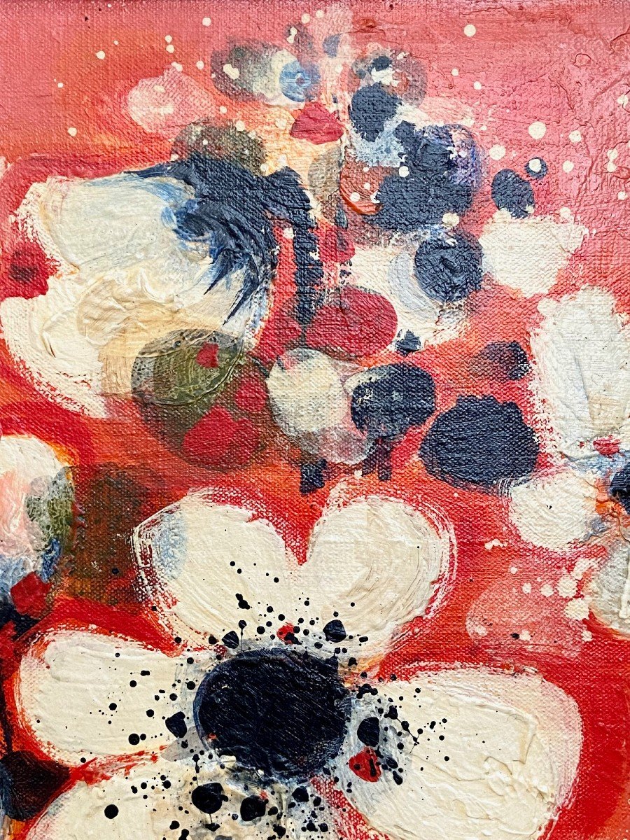 Frédéric Menguy (1927-2007),  Huile Sur Toile Des Années 1970 Titrée « Fleurs Blanches ».-photo-3
