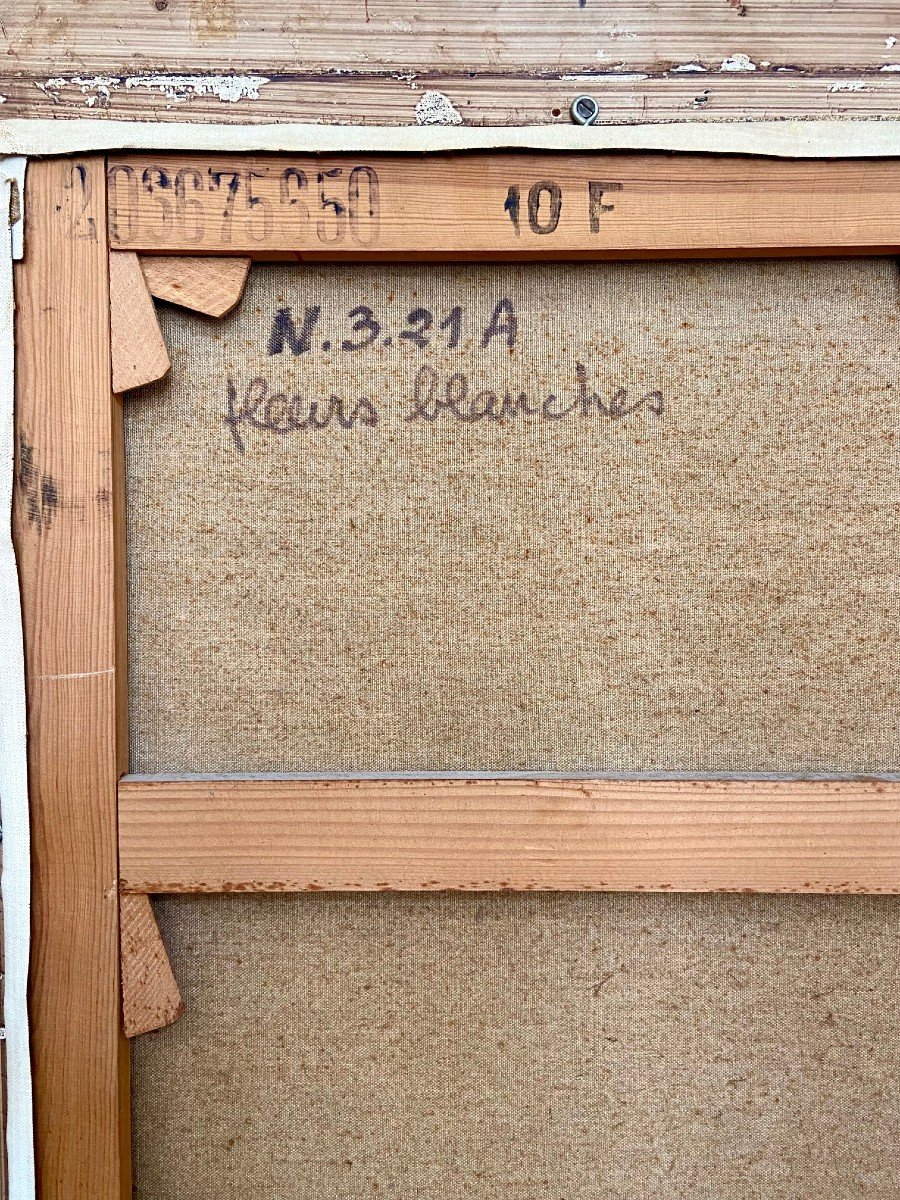 Frédéric Menguy (1927-2007),  Huile Sur Toile Des Années 1970 Titrée « Fleurs Blanches ».-photo-6