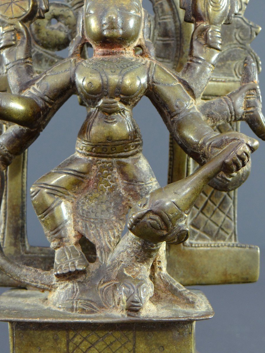 India, 18th Century Or Earlier, Bronze Group Representing The Goddess Durga.-photo-2