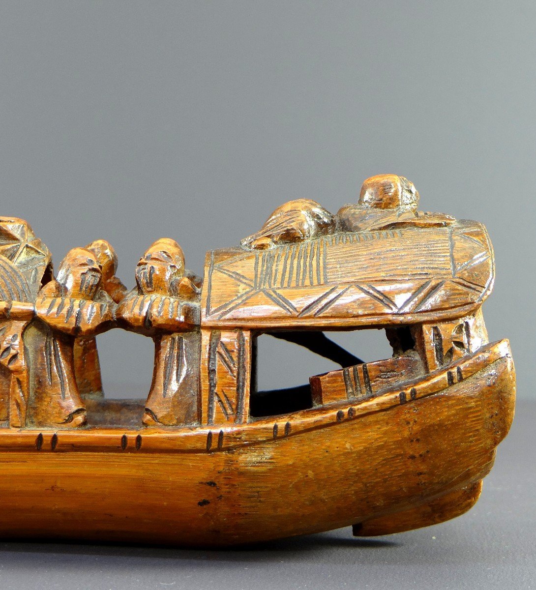 China, 1930s, Sculpture Made From A Large Piece Of Bamboo Representing A Junk.-photo-4