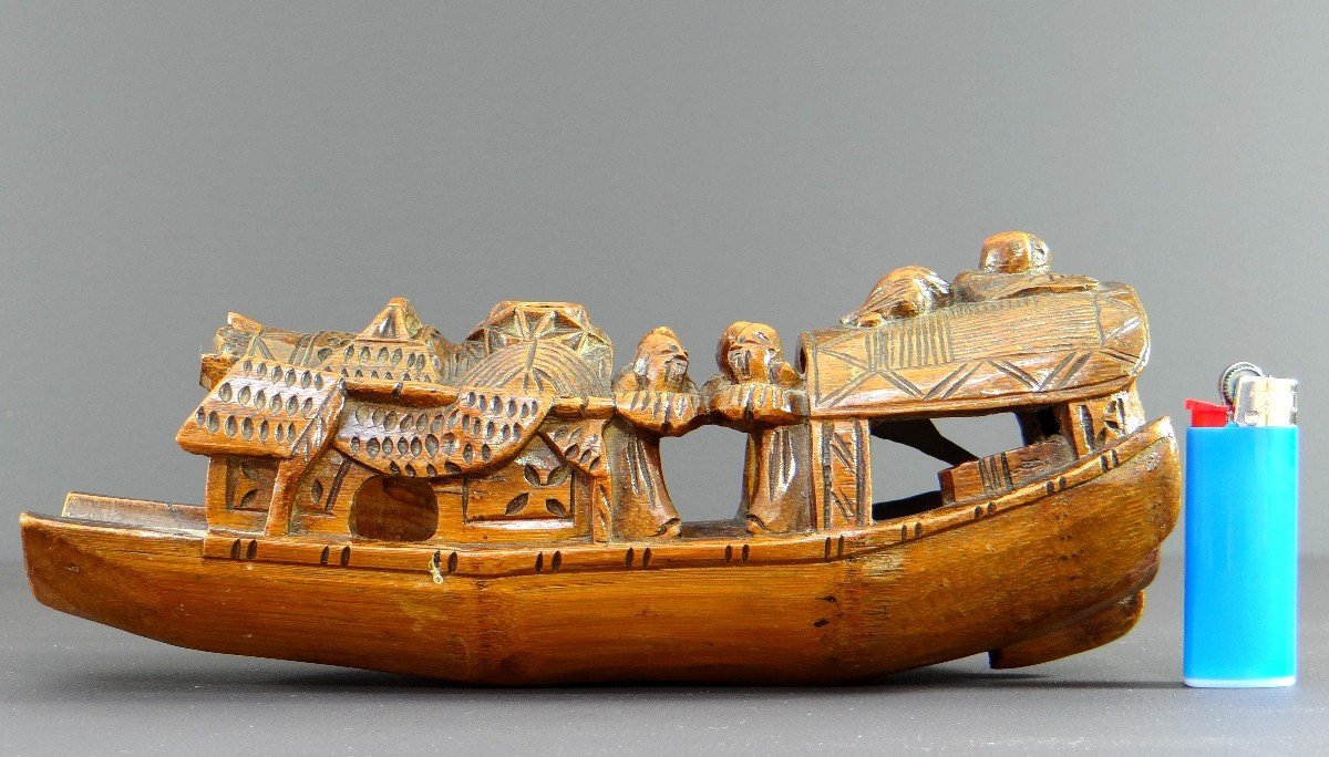 China, 1930s, Sculpture Made From A Large Piece Of Bamboo Representing A Junk.-photo-8