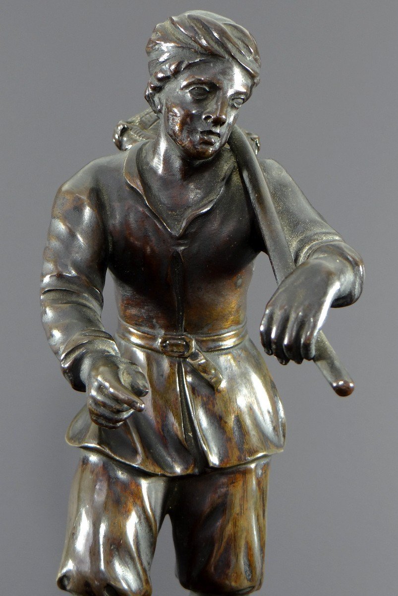 Italy, 18th Century, Bronze Statue Representing A Basket Carrier On A Marble Base.-photo-5