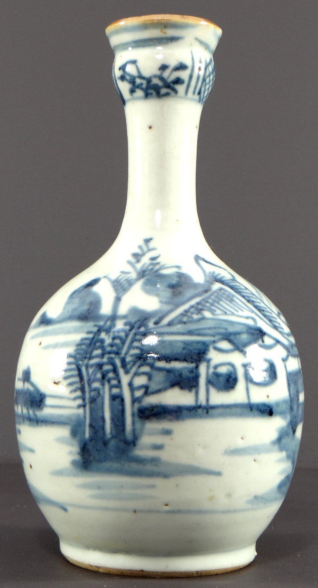 Chine, XIXème Siècle, Période Qing, Vase Bouteille En Porcelaine Présentant Un Paysage Lacustre-photo-2