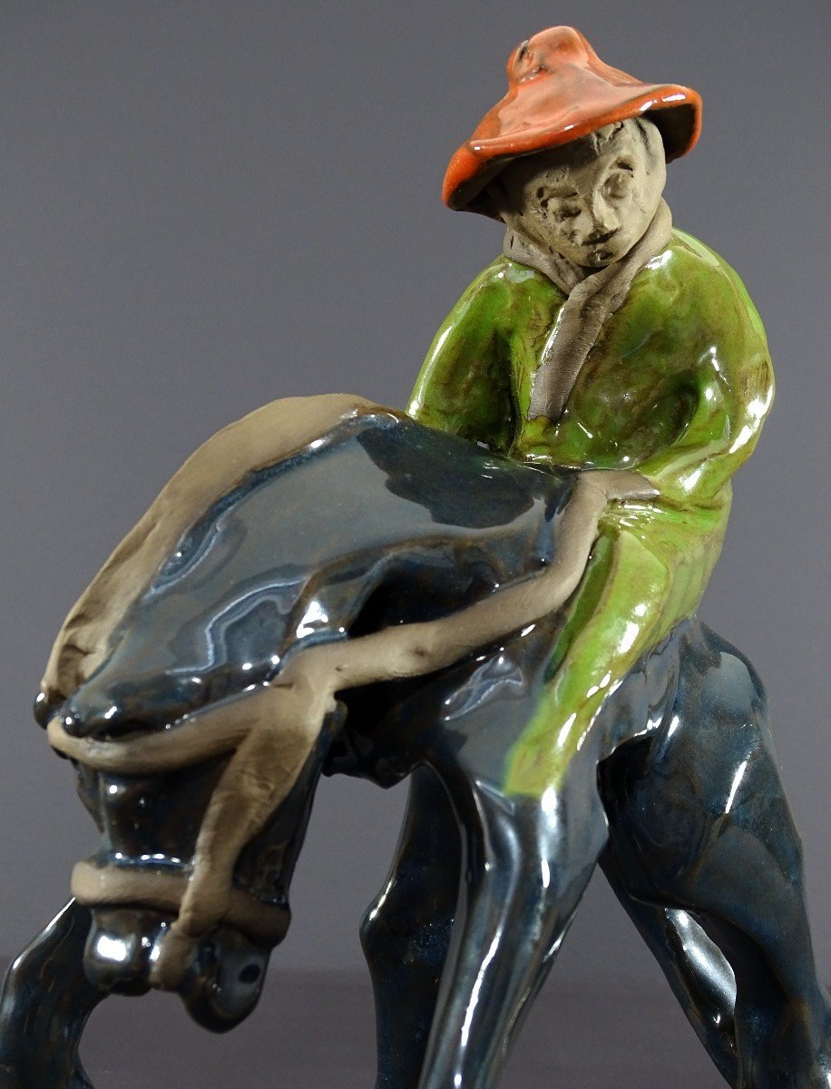 Philippe Rochette-castel (1941-2023) Ceramic Sculpture Depicting A Rider On His Mount-photo-4