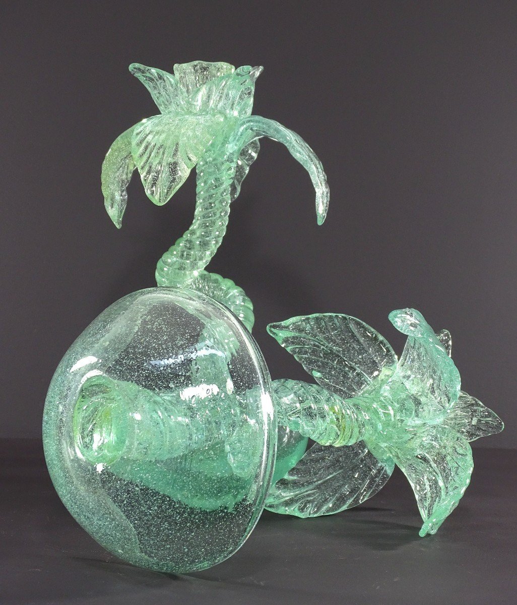 Biot (alpes-maritimes), 1960s/1970s, Pair Of Blown Glass "palm Tree" Candlesticks.-photo-4