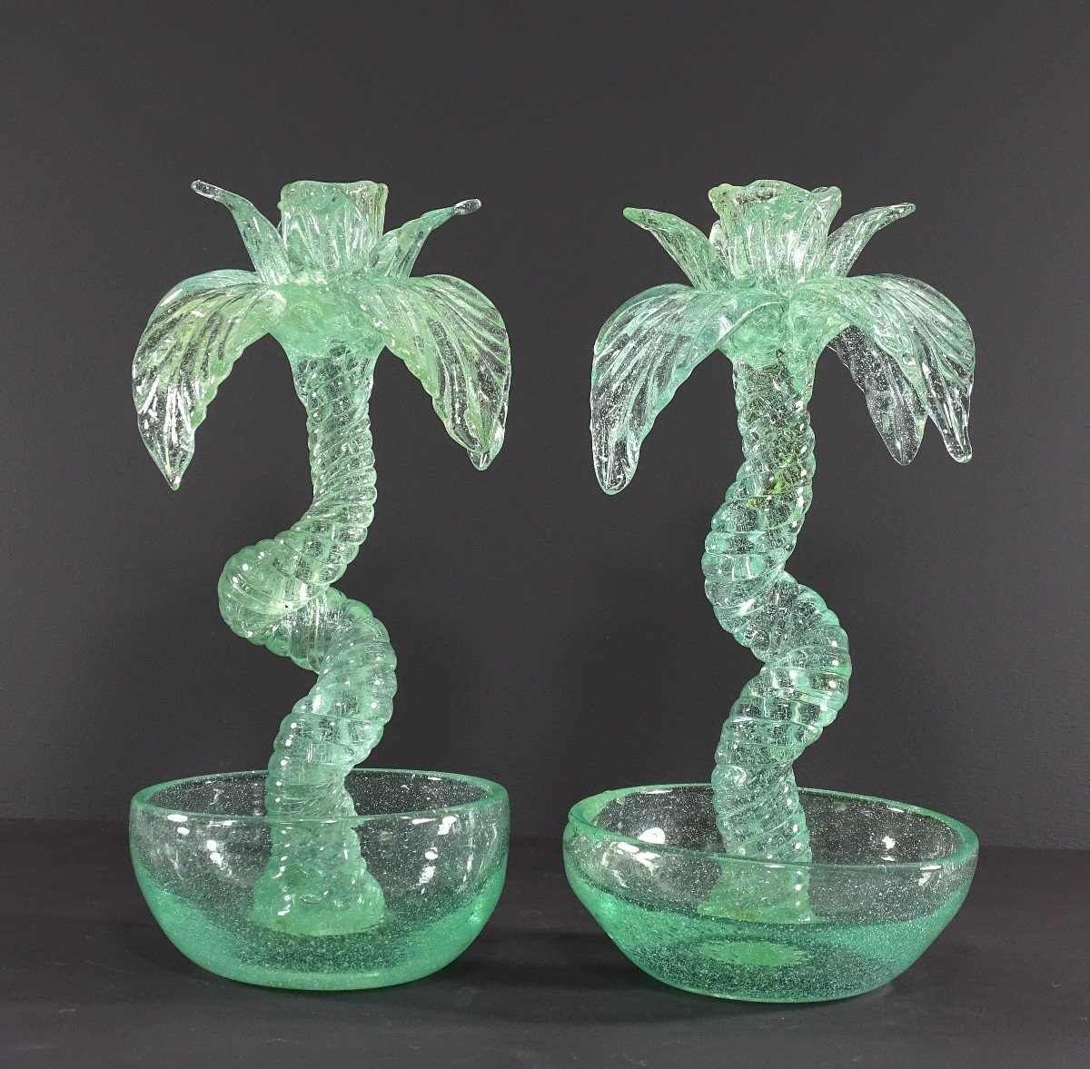 Biot (alpes-maritimes), 1960s/1970s, Pair Of Blown Glass "palm Tree" Candlesticks.-photo-6