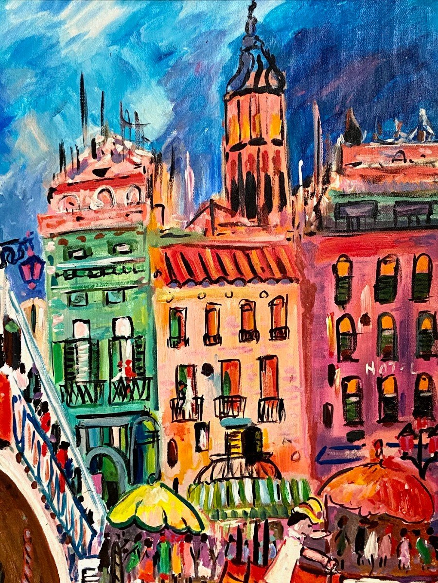 Paul Leberger (1927-2018), Huile Sur Toile Des Années 1980 Titrée « Le Pont Du Rialto – Venise"-photo-4