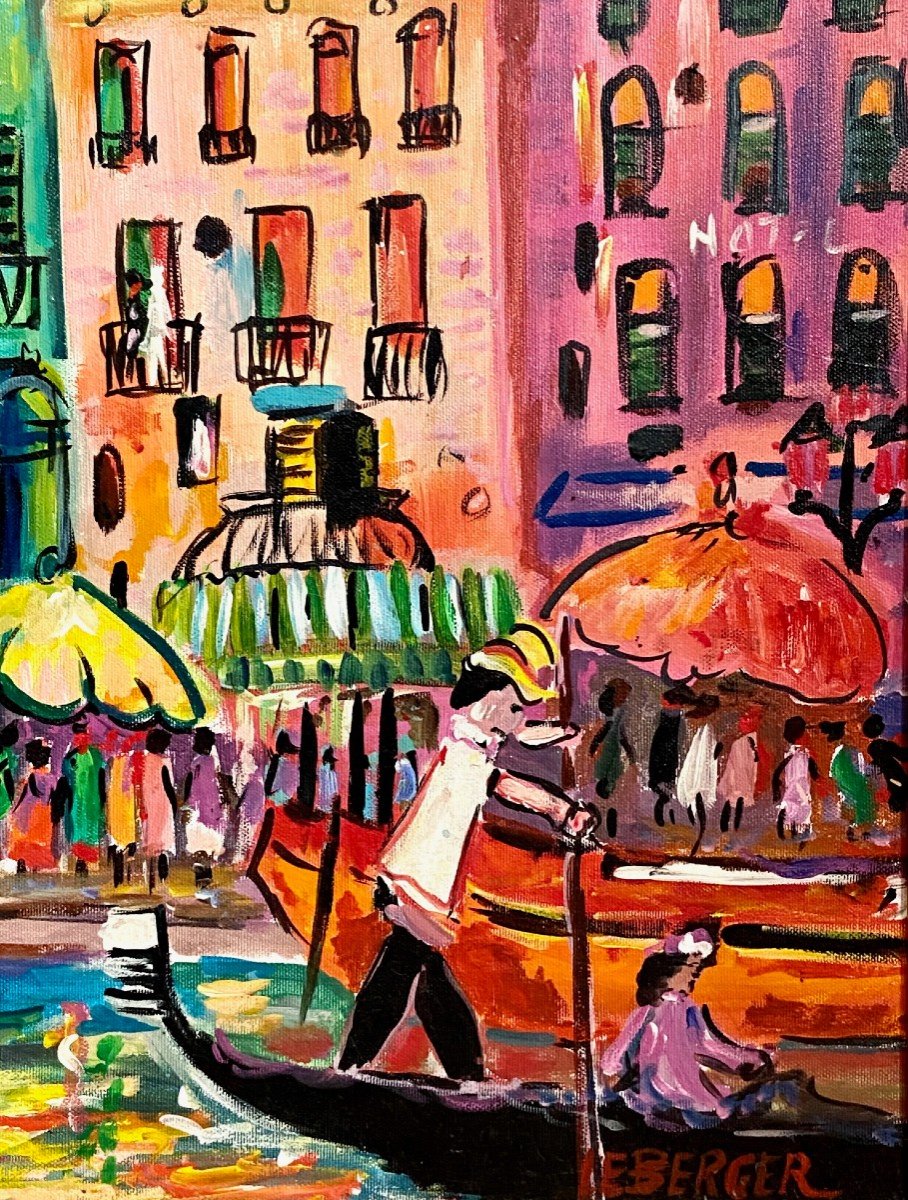 Paul Leberger (1927-2018), Huile Sur Toile Des Années 1980 Titrée « Le Pont Du Rialto – Venise"-photo-2