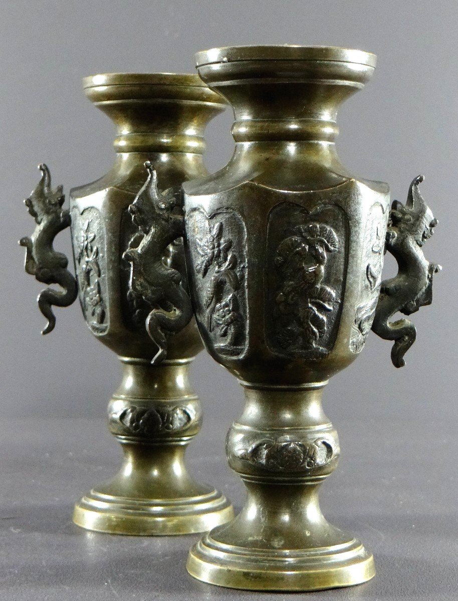 Vietnam, Vers 1900, Paire De Vases En Bronze Présentant Un Décor D’oiseaux Et De Fleurs.-photo-6
