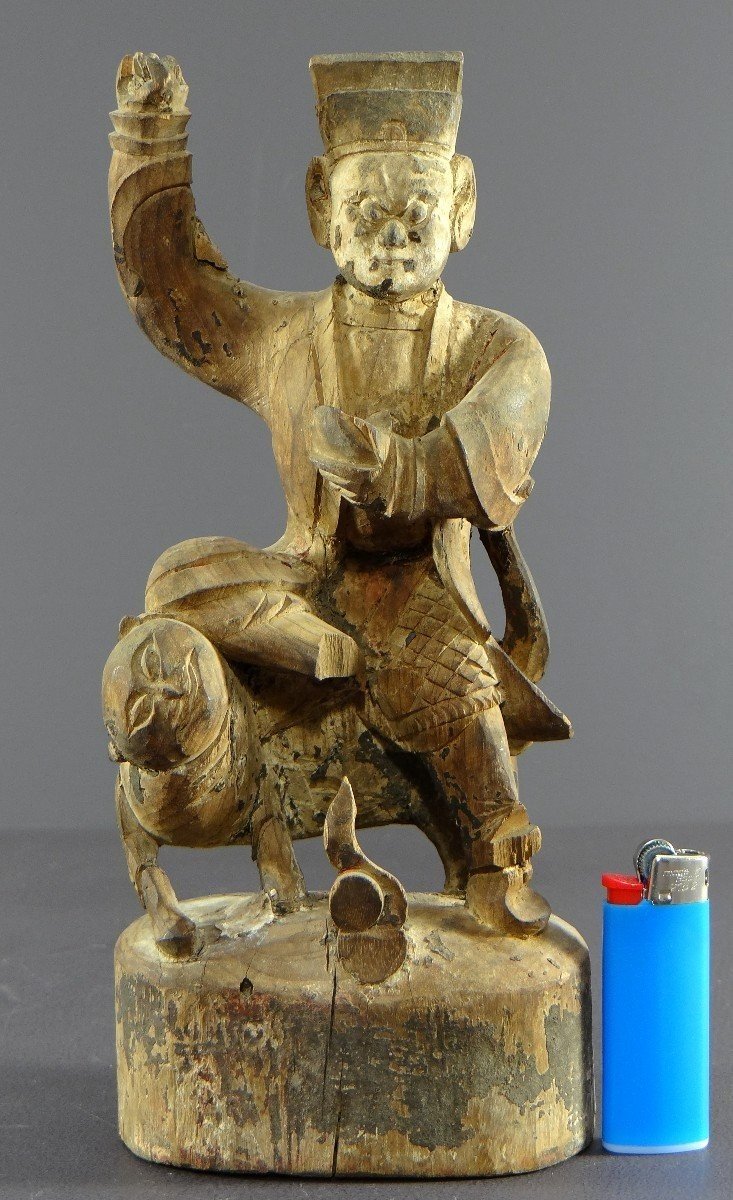 Chine, Début Du XIXème Siècle, Statue De Chao Kung Ming En Bois Sculpté. -photo-8