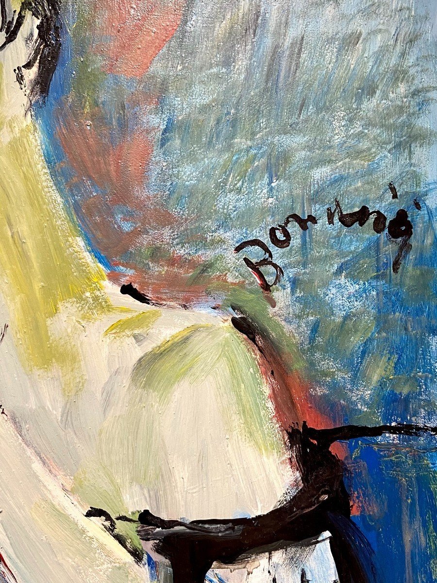 Mario Bonamici (1912-2002), Tableau Jeune élégante à La Fleur Rouge.-photo-2