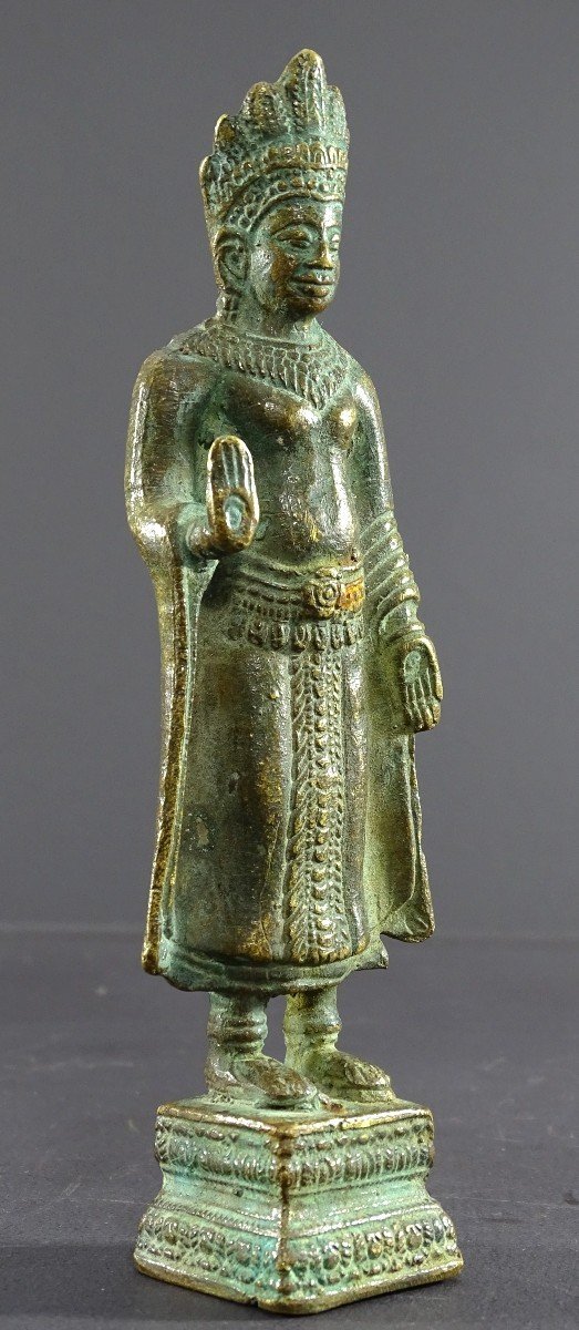 Thaïlande, Début Du XXème, Dans Le Style Du Royaume De Lobpuri, Statue De Bouddha En Bronze.-photo-2