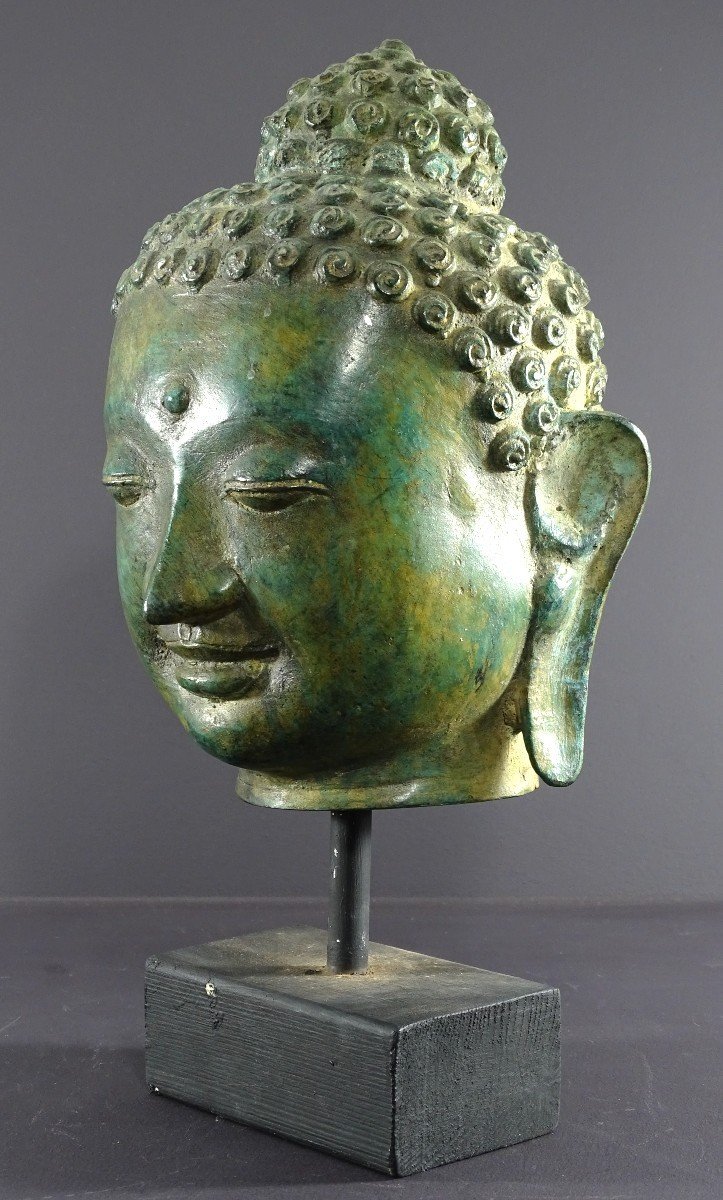 Thailand, 1920s/1930s, Large Bronze Buddha Head In Ayuttaya Style. -photo-2