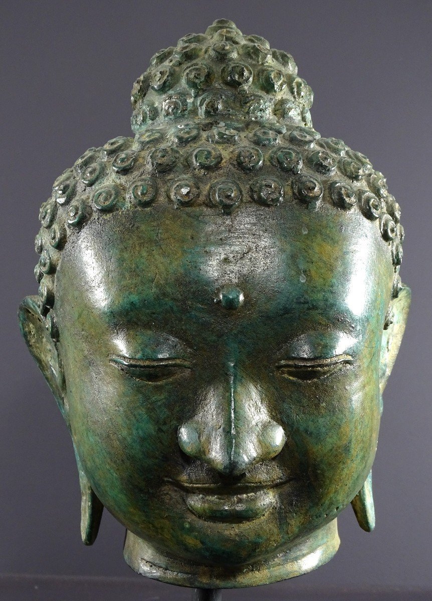 Thailand, 1920s/1930s, Large Bronze Buddha Head In Ayuttaya Style. -photo-3