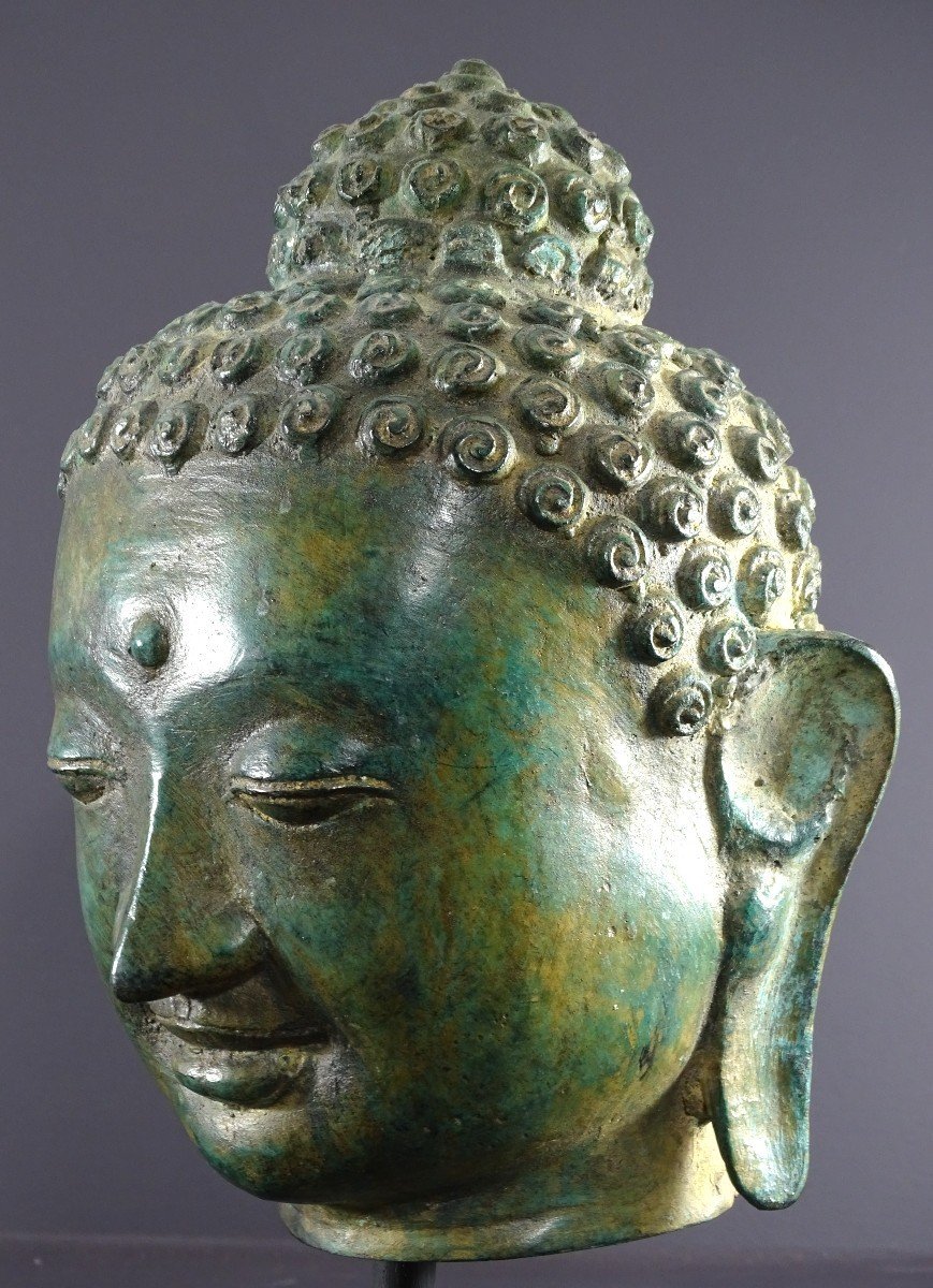 Thailand, 1920s/1930s, Large Bronze Buddha Head In Ayuttaya Style. -photo-4