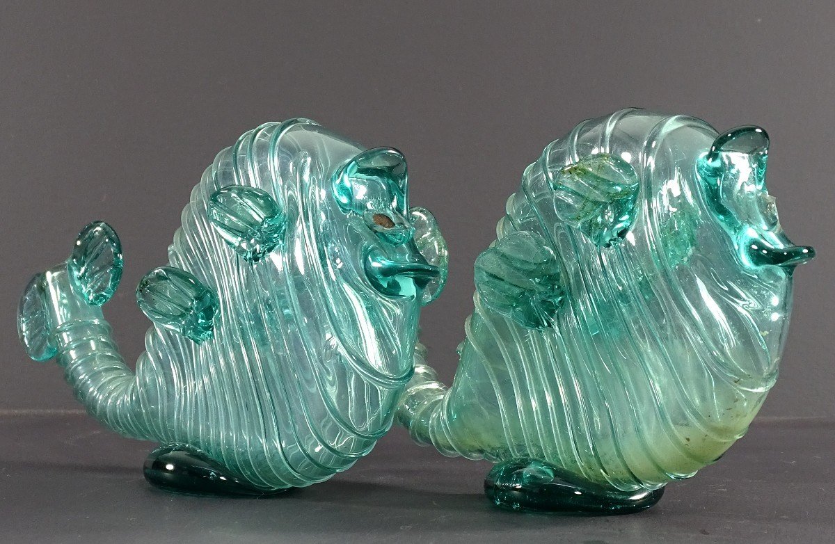 Venice, Murano Island, 1950s, Pair Of Blown Glass Soliflores Depicting Fish.-photo-4