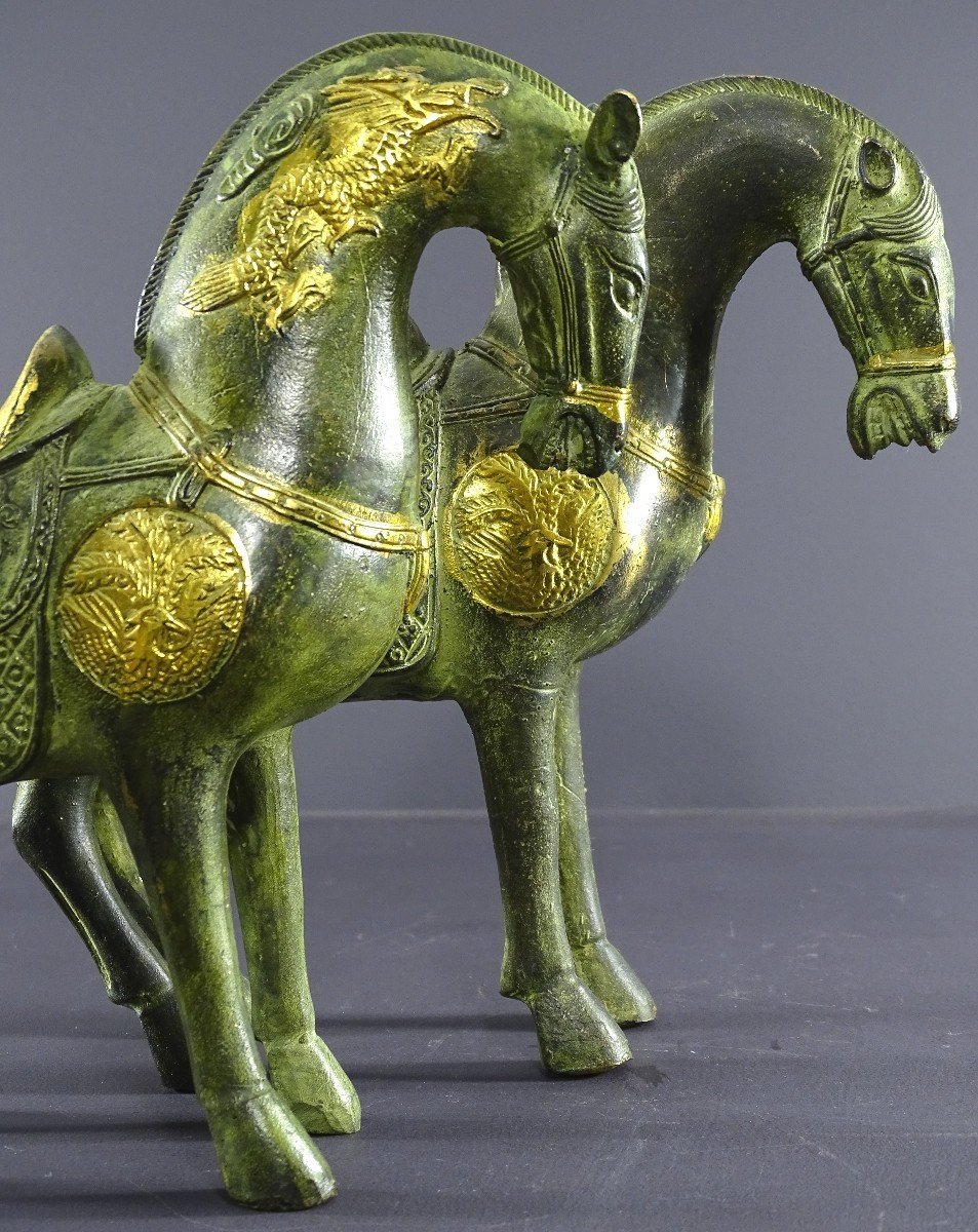 China, Mid 20th Century, Pair Of Bronze Horses In The Spirit Of The Tang Dynasty.-photo-4