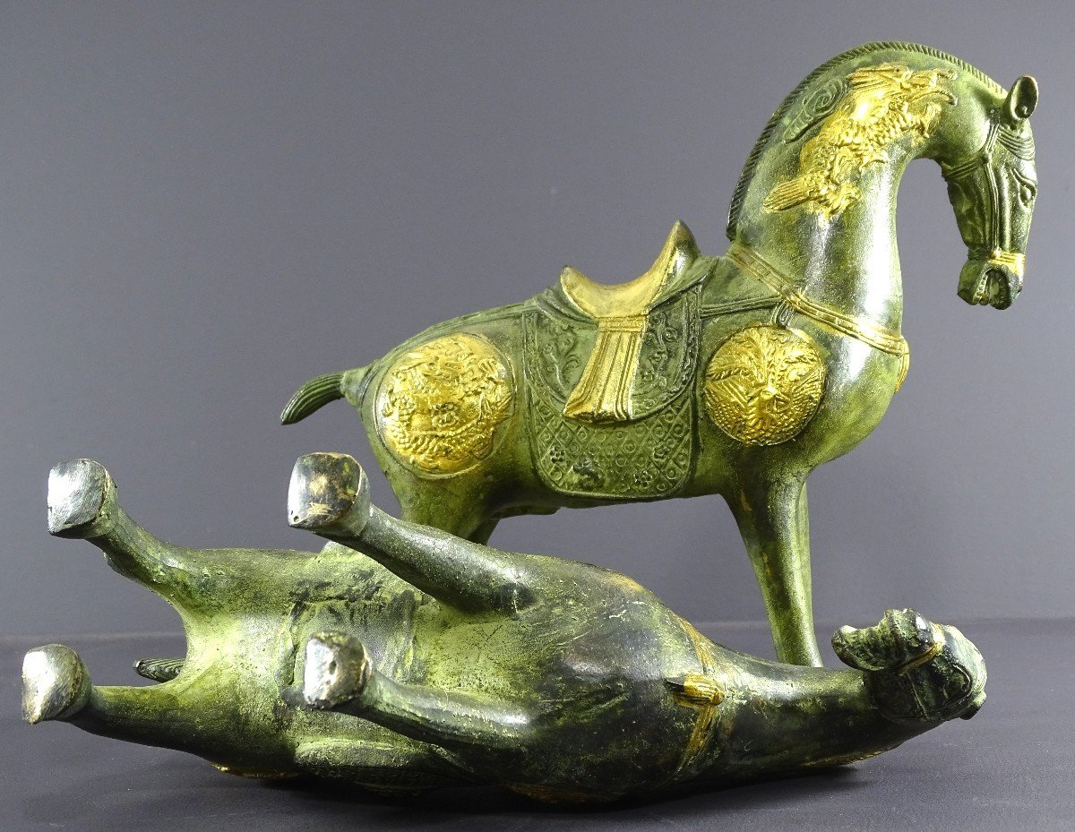 China, Mid 20th Century, Pair Of Bronze Horses In The Spirit Of The Tang Dynasty.-photo-5