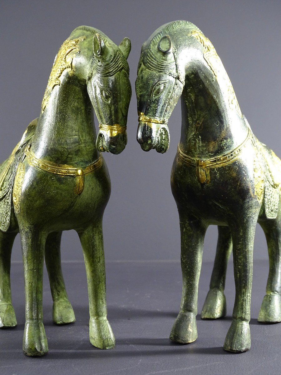 China, Mid 20th Century, Pair Of Bronze Horses In The Spirit Of The Tang Dynasty.-photo-6