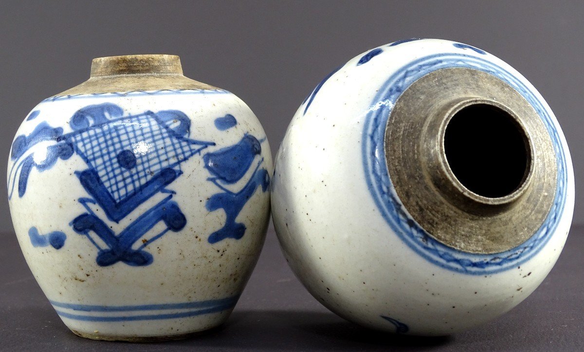 China, Qing Dynasty, 17th Century, Pair Of Small Porcelain Ginger Jars. -photo-2