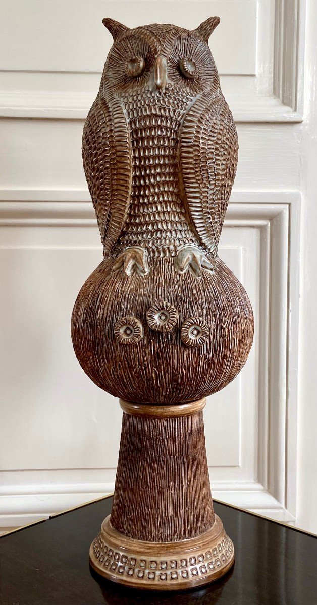 Guy-roland Marcy (1925-1990s), Large Ridge Spike In Glazed Earth Forming An Owl.-photo-2