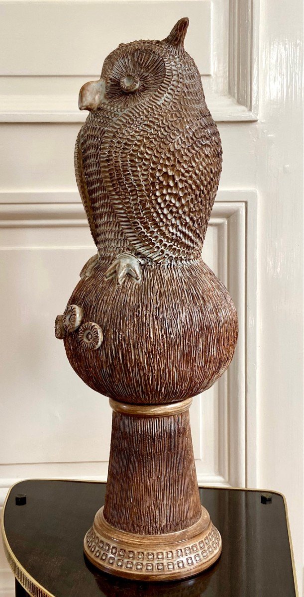 Guy-roland Marcy (1925-1990s), Large Ridge Spike In Glazed Earth Forming An Owl.-photo-3