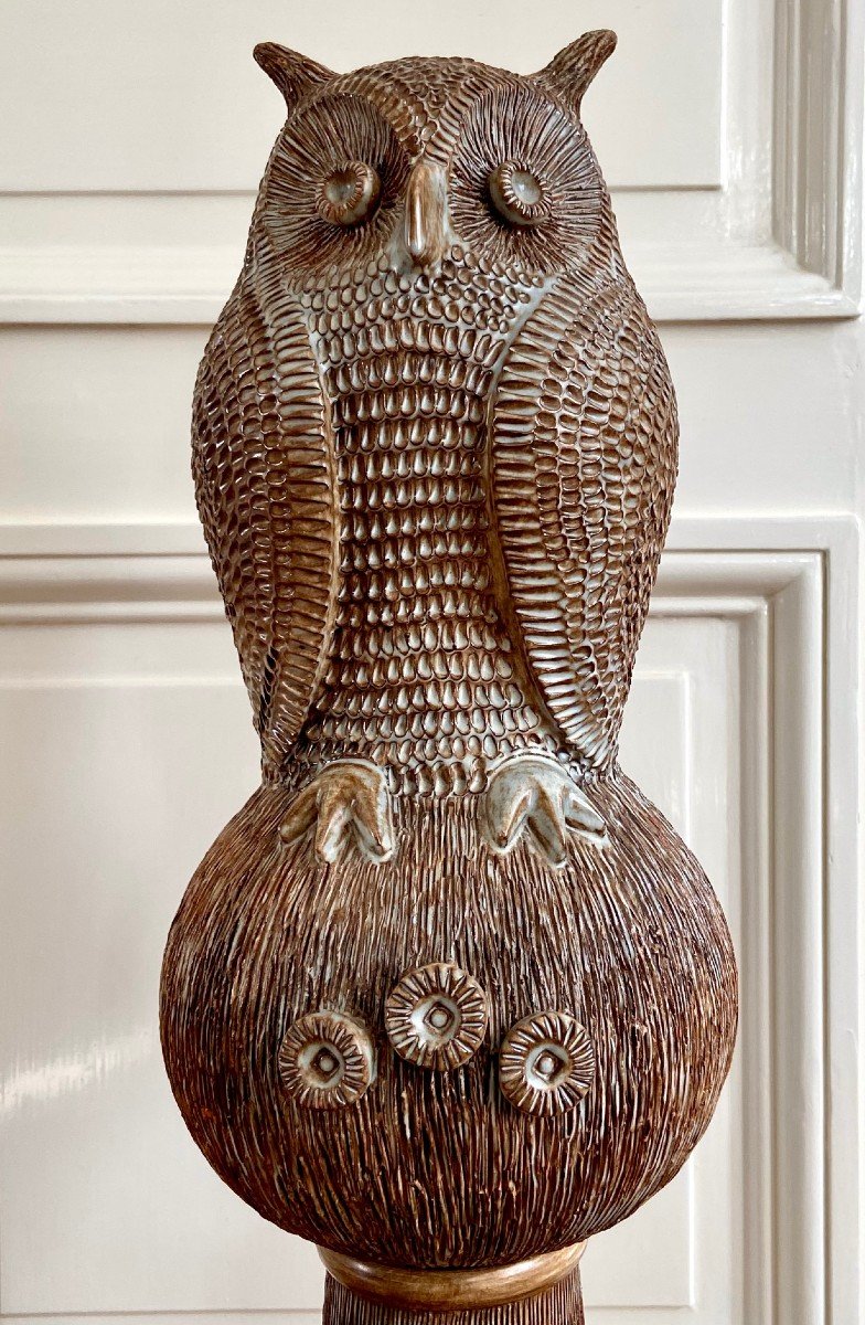 Guy-roland Marcy (1925-1990s), Large Ridge Spike In Glazed Earth Forming An Owl.-photo-2