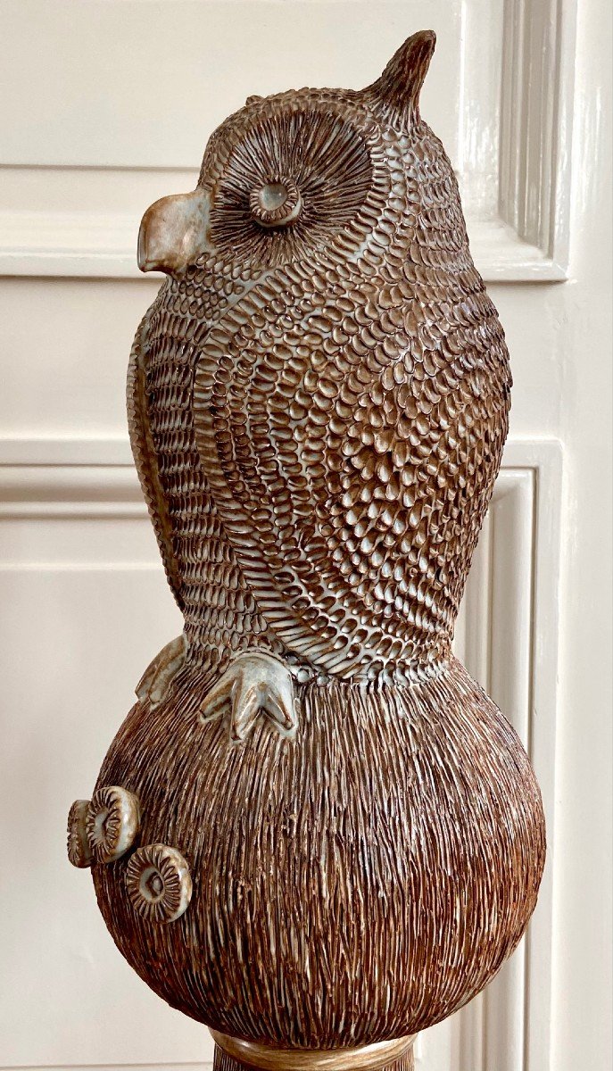 Guy-roland Marcy (1925-1990s), Large Ridge Spike In Glazed Earth Forming An Owl.-photo-3